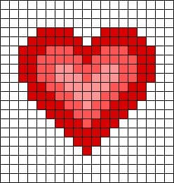 Gráfico de ponto cruz mostrando um pequeno coração vermelho pixelado.